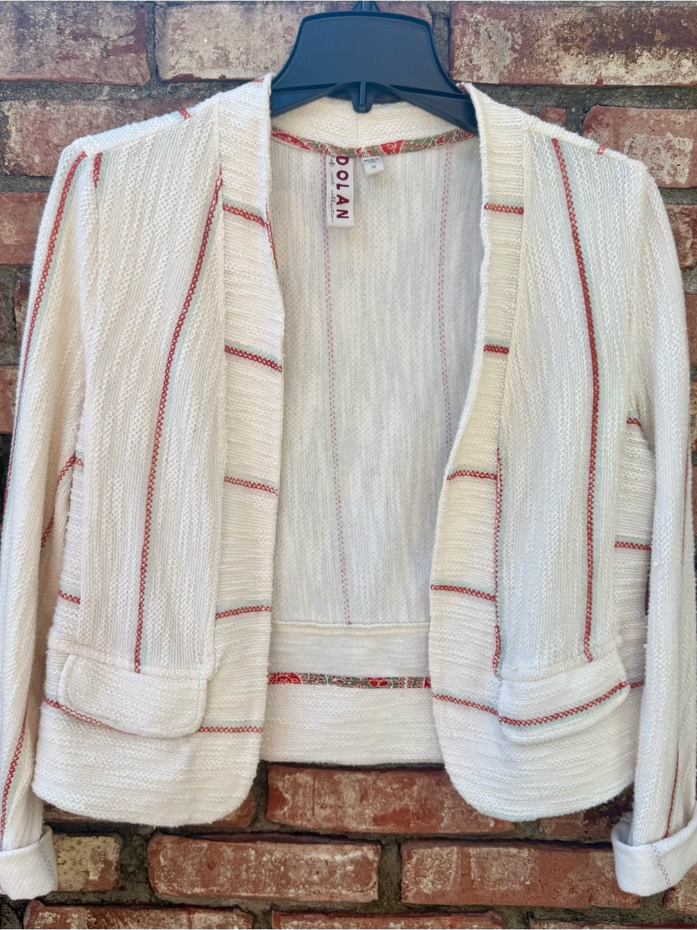 dolan Cream Knit Blazer with Red Stripe Detail